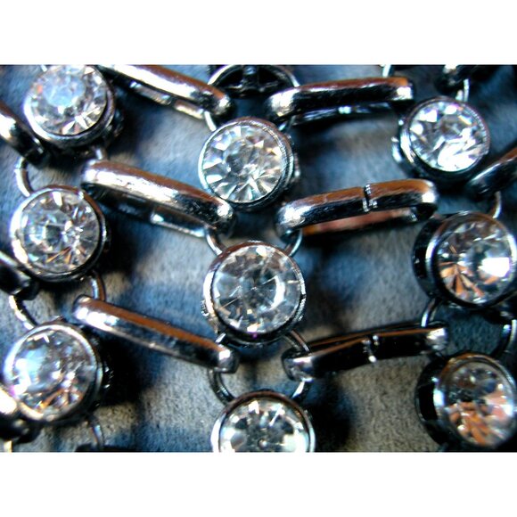 Multi-Layer Black Metal Necklace With Rhinestone Accents And Lobster Clasp Closu - Picture 3 of 4